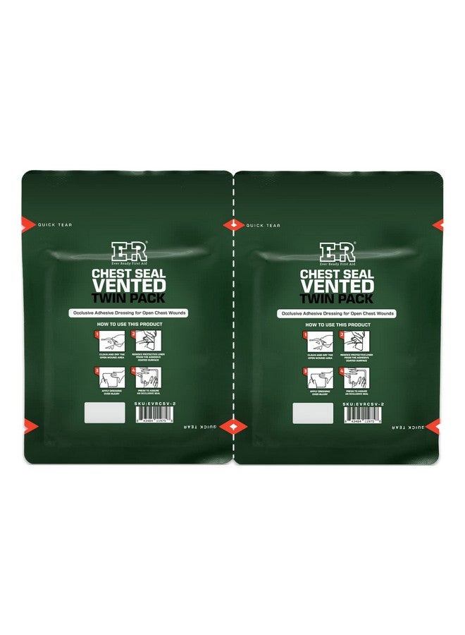 Ever Ready First Aid Ever Ready First Aid Vented Chest Seal with Quick Tear Twin Pack- 6.6” Square Occlusive Adhesive Dressing for Open Chest Wounds  - Image 2