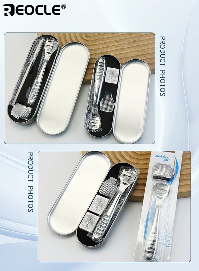 ريوكل 2 في 1 ملف القدم ومكشطة مجموعة مزيل الجلد الصلب - ماكينة حلاقة كالس احترافية من الفولاذ المقاوم للصدأ مع 2 بدائل مثالية للبشرة الجافة الصلبة الكعب المتشقق وأدوات العناية بالقدم المنزلية اليومية للرجال والنساء - Image 5