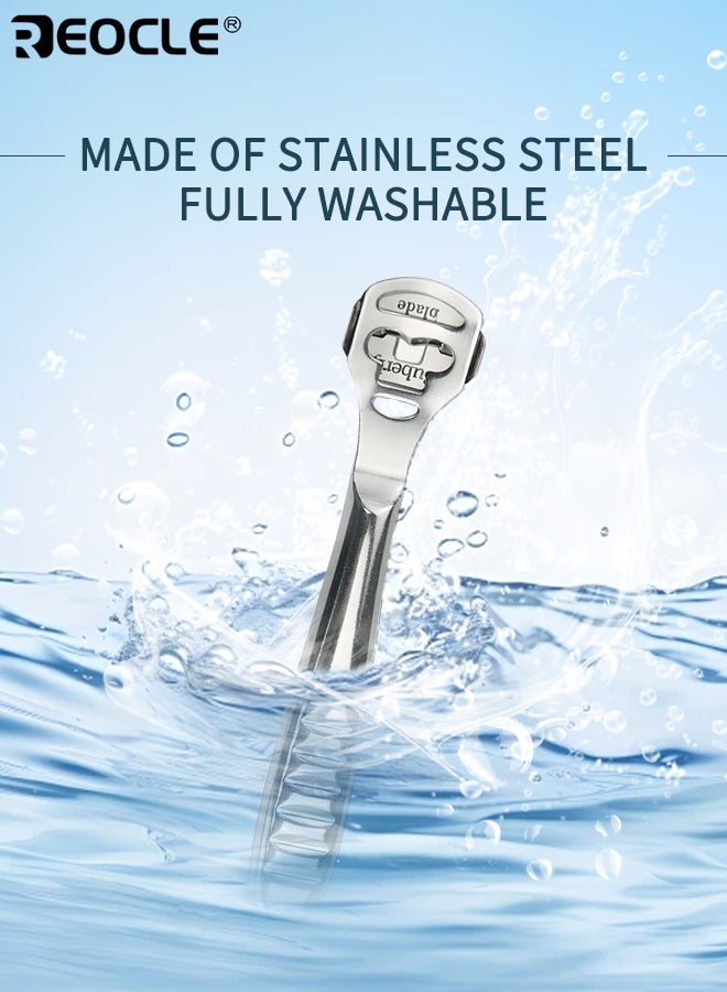 ريوكل 2 في 1 ملف القدم ومكشطة مجموعة مزيل الجلد الصلب - ماكينة حلاقة كالس احترافية من الفولاذ المقاوم للصدأ مع 2 بدائل مثالية للبشرة الجافة الصلبة الكعب المتشقق وأدوات العناية بالقدم المنزلية اليومية للرجال والنساء - Image 3