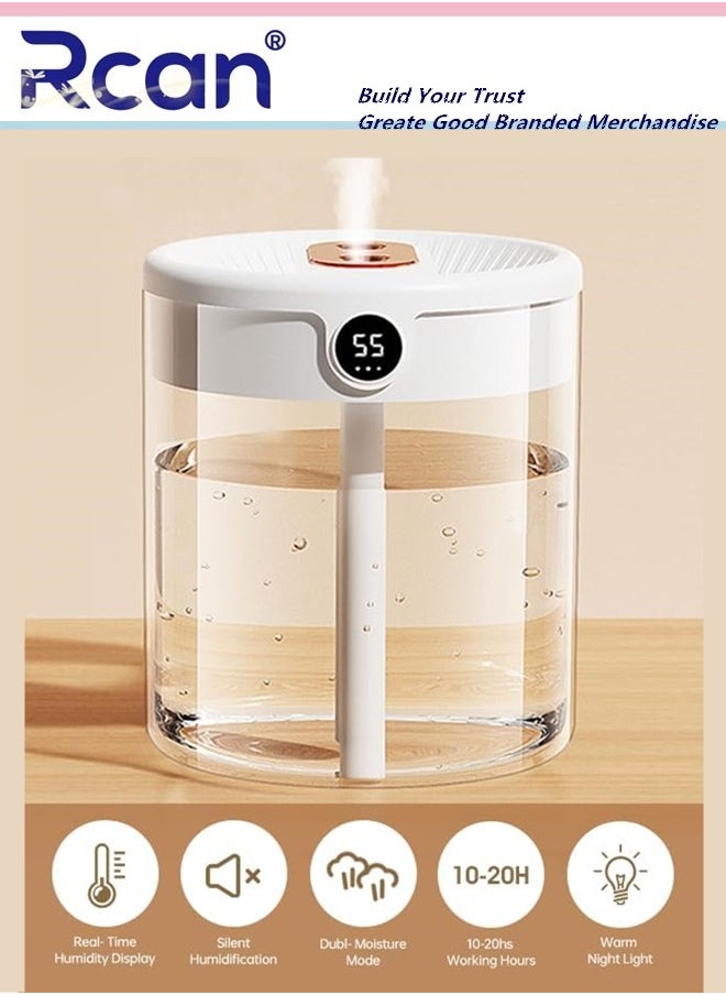 Rcan 2L Air Humidifier with Humidity Display Cool Mist Humidifier 3 Adjustment Modes Humidifier with Night Light Function Lasts 20hs Almost Silent Bedroom Humidifier for Dry Skin  - Image 2