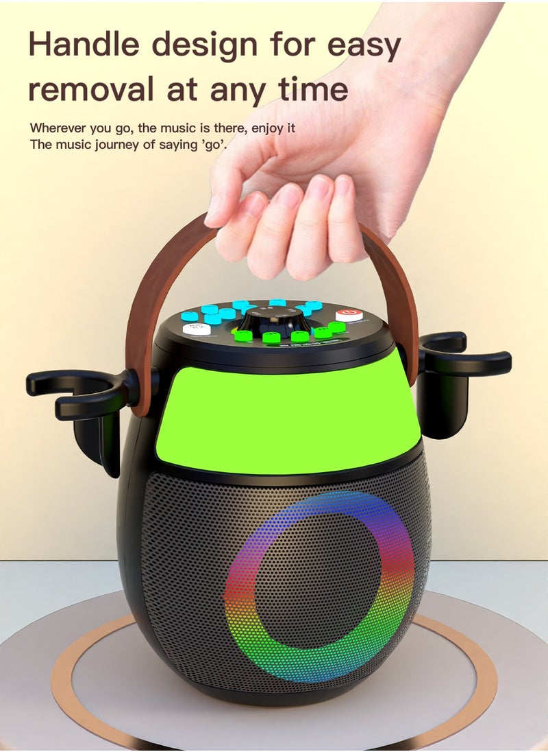 Viden Karaoke Machine Sound Card Bluetooth Speaker LED Light Portable Bluetooth Speaker Two Wireless Microphones Bluetooth Party Indoor/Outdoor Home  - Image 2