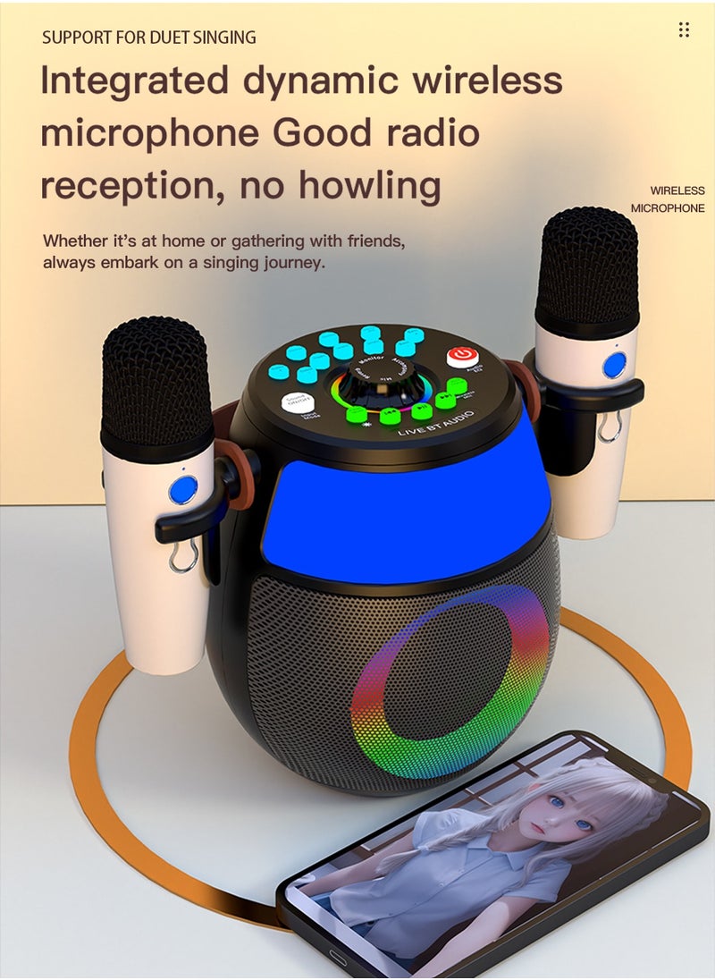 Viden Karaoke Machine Sound Card Bluetooth Speaker LED Light Portable Bluetooth Speaker Two Wireless Microphones Bluetooth Party Indoor/Outdoor Home  - Image 3