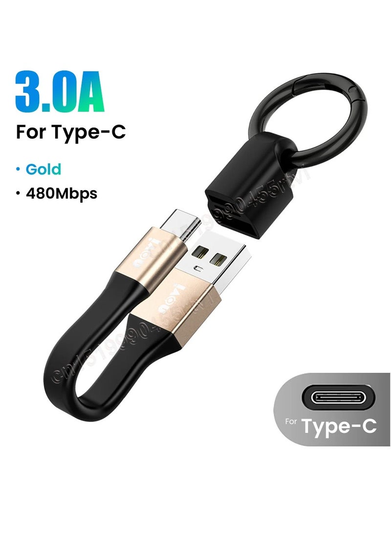 IVON Mini Keychain Usb Data Cable, Portable Ultra Short Data Charging Adapter Cable, Lightweight Fast Charging Micro Usb Short Cable Cord For Charging And Transferring Data, (Gold Type C) - Image 1