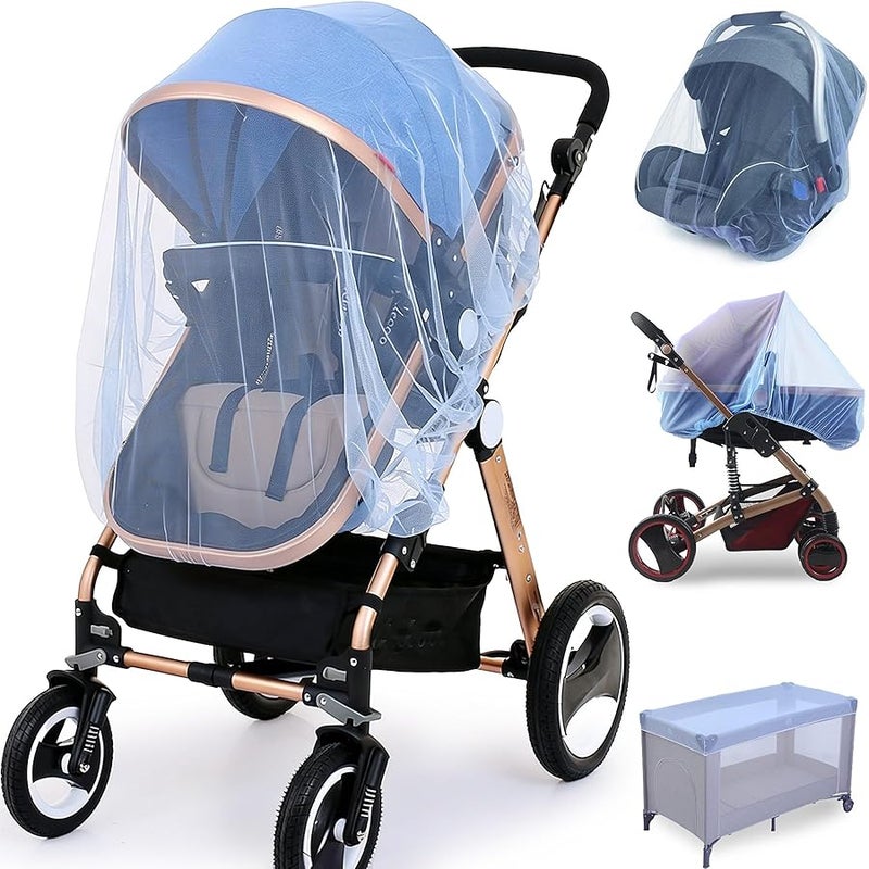 Mosquito Net for Stroller - 2 Pack Durable Baby Stroller Mosquito Net - Perfect Bug Net for Strollers, Bassinets, Cradles, Playards, Pack N Plays and Portable Mini Crib (Blue) … - Image 1