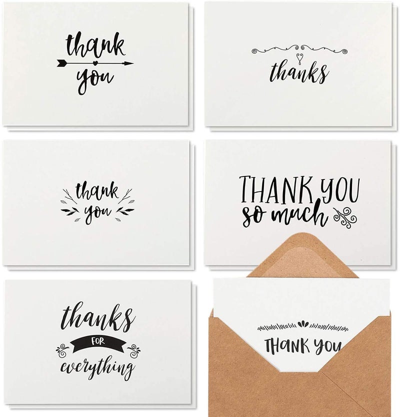 UE Thank You Notes with Brown Kraft Envelopes, Thank You Cards Set, Blank Inside, Handwritten Style for Baby Showers & Wedding (Pack of 24)