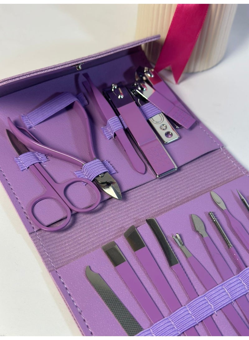 مجموعة العناية بالأظافر، مانيكير وباديكير، 16 قطعة، مقص وقص، حقيبة، للرجال والنساء - Image 3