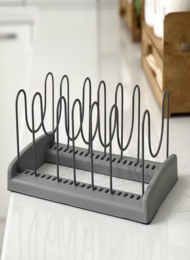 Generic Adjustable Pot Lid Organizer Rack, Gray, Metal and Plastic, 30x20cm Expandable to 56cm, Kitchen Cabinet Storage Stand for Pans, Trays .ka