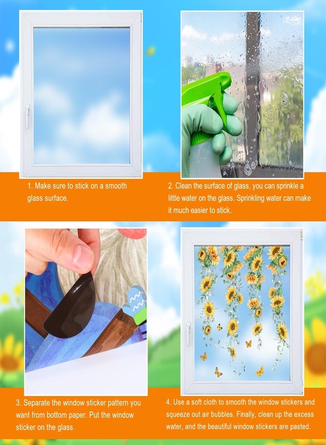 وولاين مجموعة ملصقات نوافذ زهرية ربيعية صيفية من والين، 9 أوراق، ملصقات نوافذ على شكل زهور معلقة، دوار الشمس، أوكالبتوس، قابلة لإعادة الاستخدام، زينة للحفلات، المنزل، المكتب، الفصل الدراسي - Image 3