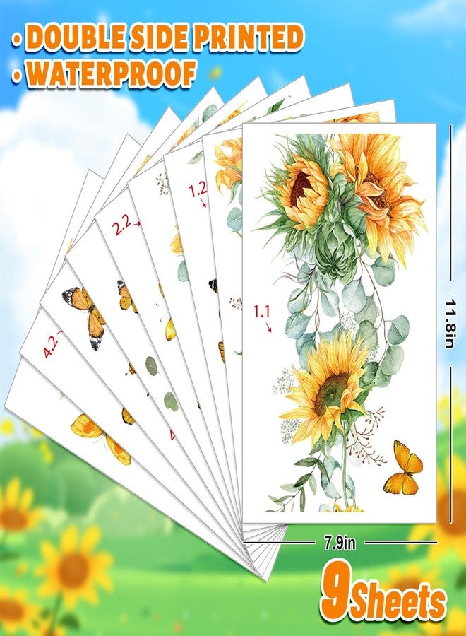 وولاين مجموعة ملصقات نوافذ زهرية ربيعية صيفية من والين، 9 أوراق، ملصقات نوافذ على شكل زهور معلقة، دوار الشمس، أوكالبتوس، قابلة لإعادة الاستخدام، زينة للحفلات، المنزل، المكتب، الفصل الدراسي - Image 2