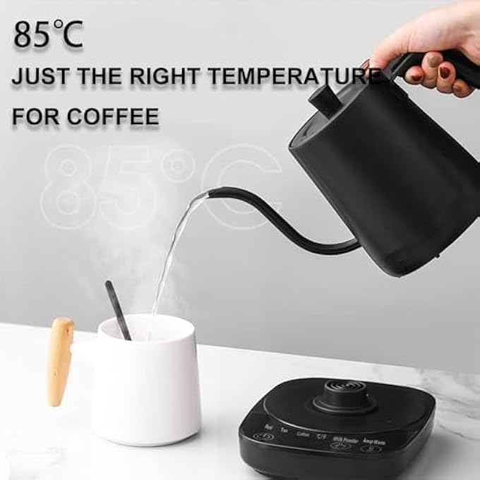 بوليفياز غلاية كهربائية ذات عنق إوزة سريعة التسخين مع زر لمس، غلاية 09 لتر من الفولاذ المقاوم للصدأ مع تحكم متغير في درجة الحرارة، 1000 وات، إيقاف تشغيل تلقائي ذكي، أسود - Image 5