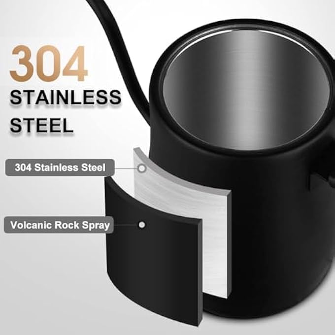 بوليفياز غلاية كهربائية ذات عنق إوزة سريعة التسخين مع زر لمس، غلاية 09 لتر من الفولاذ المقاوم للصدأ مع تحكم متغير في درجة الحرارة، 1000 وات، إيقاف تشغيل تلقائي ذكي، أسود - Image 4