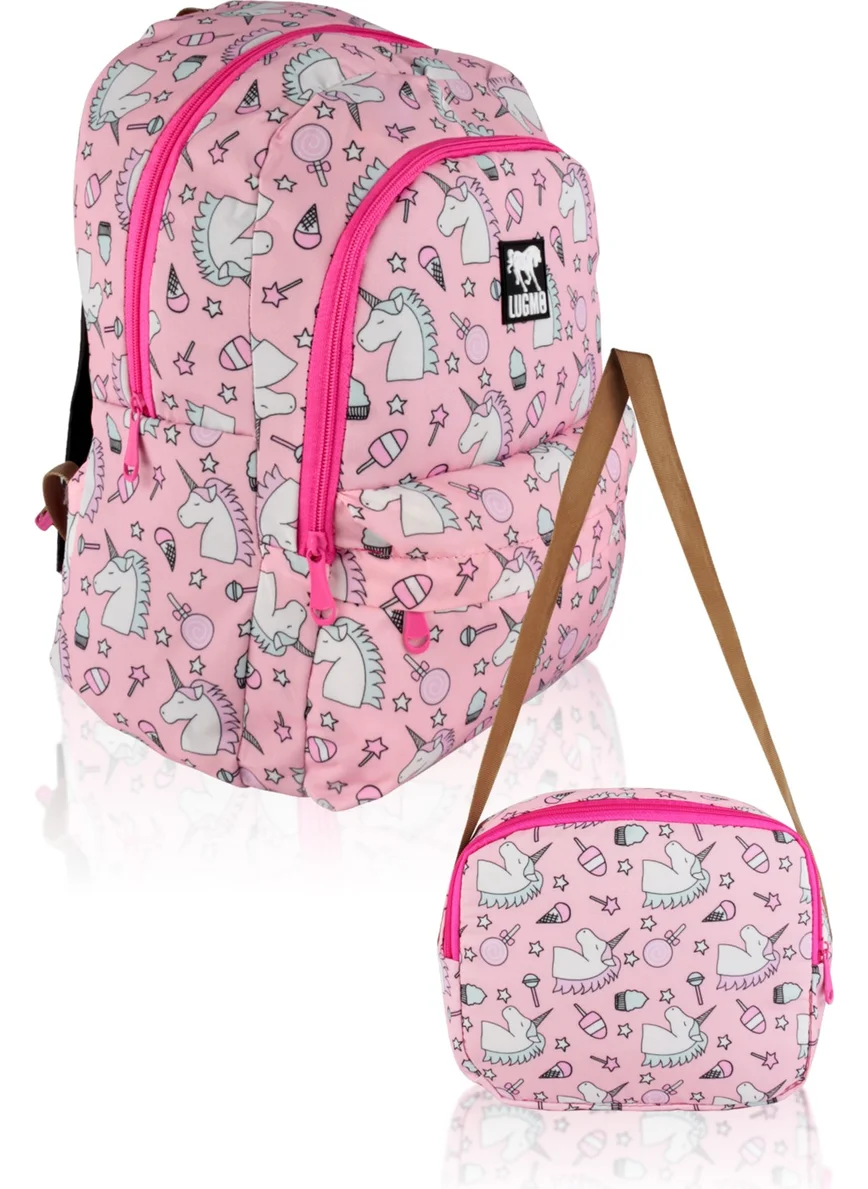 Lugmo Secondary School Primary School Bag and Lunchbox 3 Pockets Powder