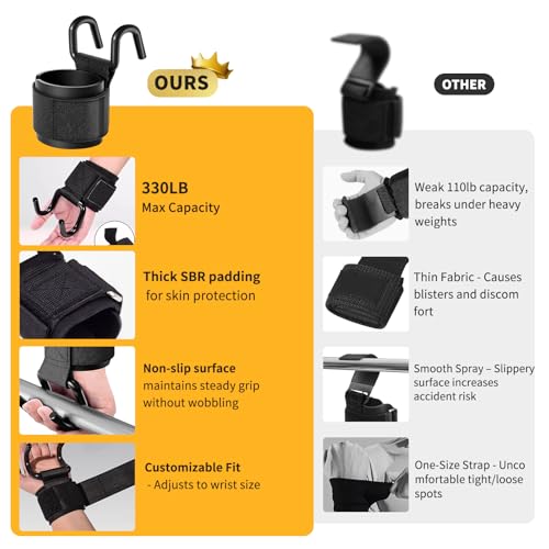 GPANDAG Weight Lifting Hooks for Men and Women(Pair), 330 LB Heavy Duty Gym Lifting Wrist Strap Hook for Deadlifts, Pull-Ups, Strength Training, 0.4inch Grip Weightlifting Hooks for Teen - Image 4