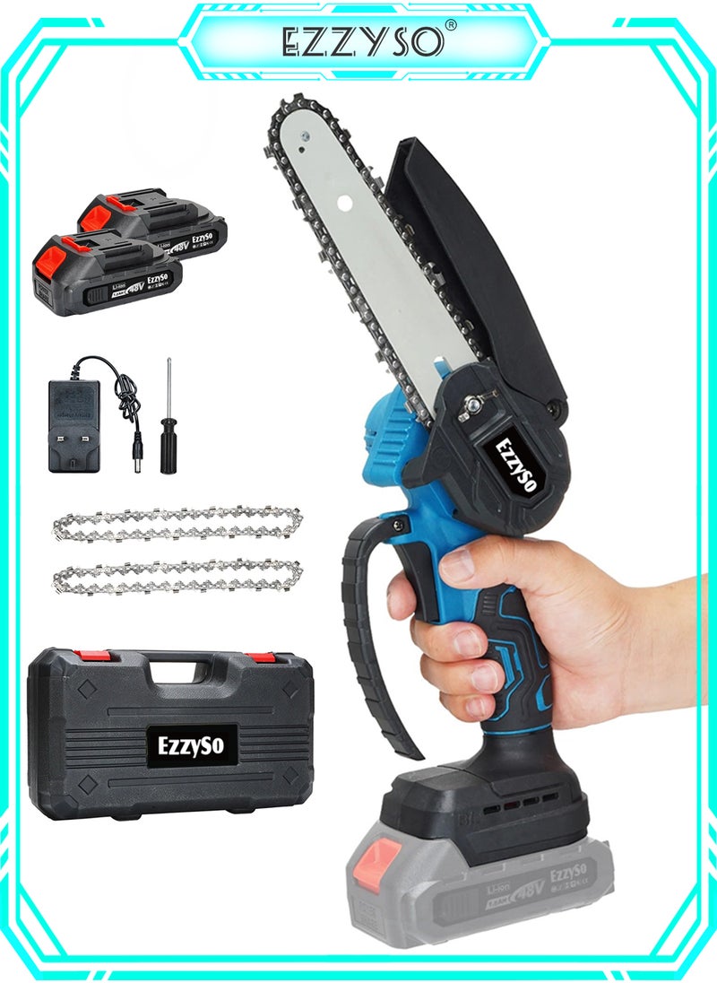 EzzySo - Upgraded Mini Chainsaw 6 Inch Electric Chainsaw 48V Battery Powered 1500mAh Battery One-Hand Portable Electric Saw for Wood Cutting Tree Branch Trimming Wood Cutting Gardening - Image 1