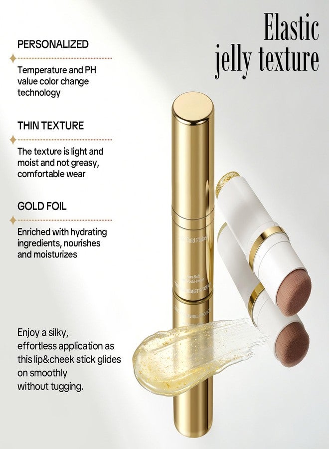 gcdat Color Changing Blush Stick with 24K Gold Flakes, 24K Magic Shift Lip&Cheek Stick with Blush & Blending Brush, Hydrating, Buildable, Water-Resistant for Cheeks & Lips - Image 4