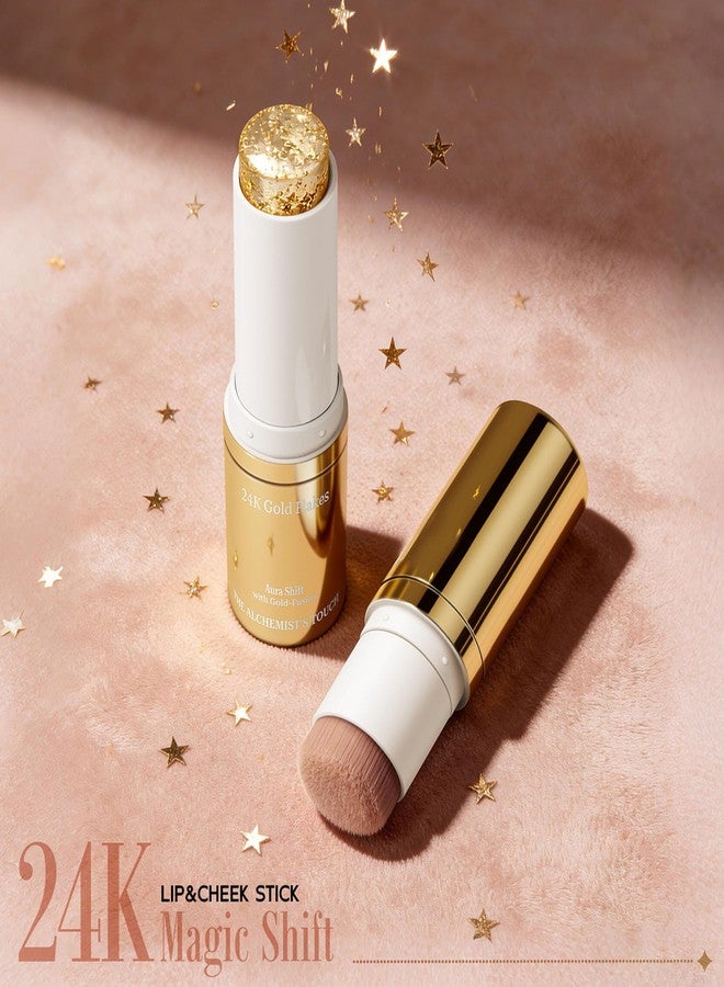 gcdat Color Changing Blush Stick with 24K Gold Flakes, 24K Magic Shift Lip&Cheek Stick with Blush & Blending Brush, Hydrating, Buildable, Water-Resistant for Cheeks & Lips - Image 2