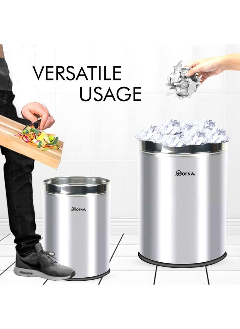 mofna Mofna Stainless Steel Open Type Solid Dustbin Without Lid Recycle Bin Trash Can Paper Bin Modern and Durable Waste Management Solution Silver 14x24 Inch 60 Liter  - Image 5