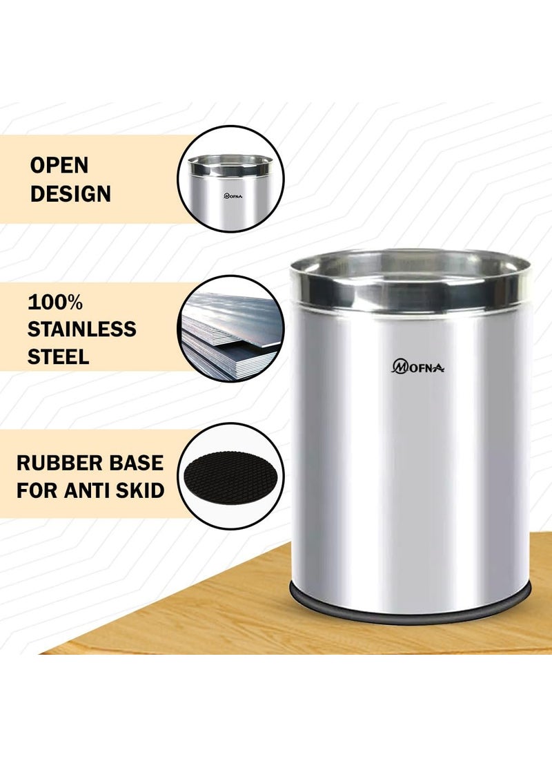 mofna Mofna Stainless Steel Open Type Solid Dustbin Without Lid Recycle Bin Trash Can Paper Bin Modern and Durable Waste Management Solution Silver 14x24 Inch 60 Liter  - Image 3