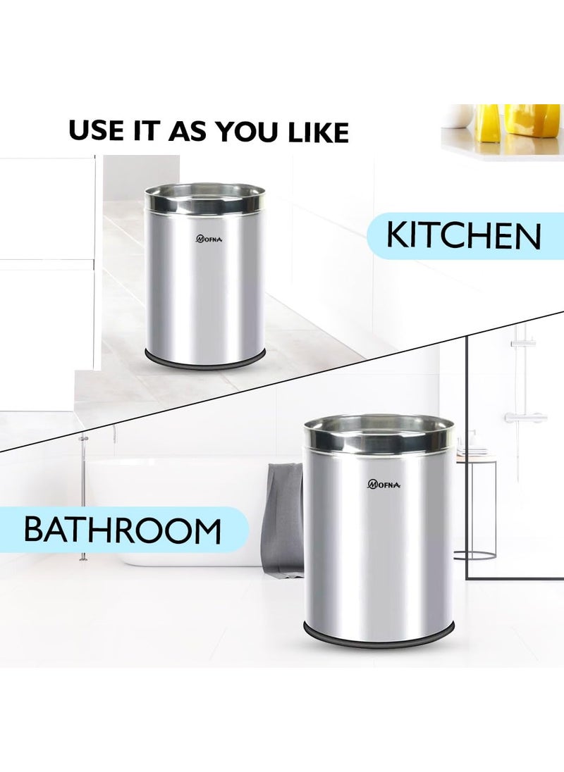 mofna Mofna Stainless Steel Open Type Solid Dustbin Without Lid Recycle Bin Trash Can Paper Bin Modern and Durable Waste Management Solution Silver 14x24 Inch 60 Liter  - Image 4