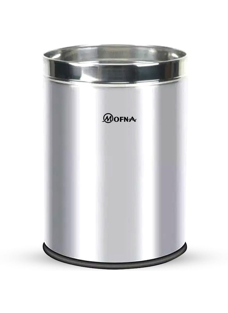mofna Mofna Stainless Steel Open Type Solid Dustbin Without Lid Recycle Bin Trash Can Paper Bin Modern and Durable Waste Management Solution Silver 14x24 Inch 60 Liter  - Image 1