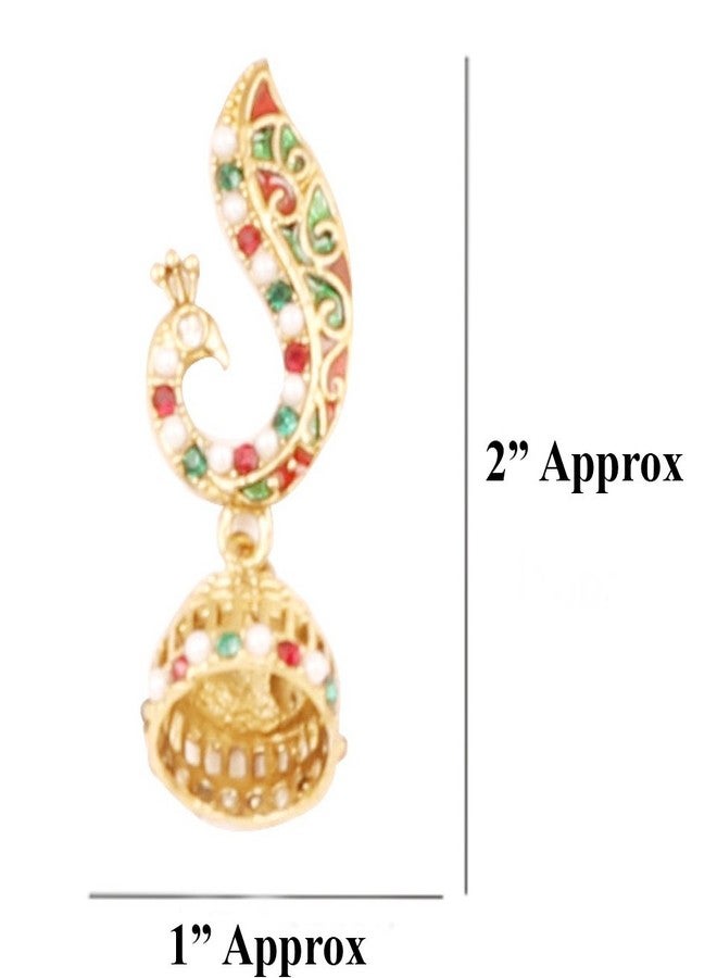 Touchstone Indian Bollywood Enamel/red/Green/White Peacock Jewelry Earrings in Antique Gold Tone for Women - Image 3