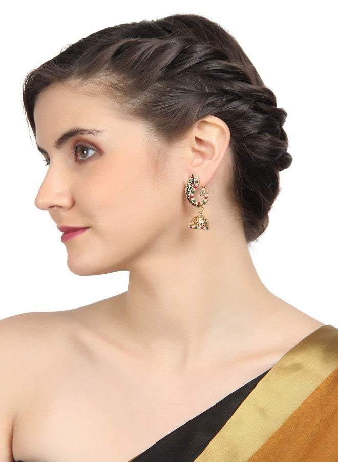 Touchstone Indian Bollywood Enamel/red/Green/White Peacock Jewelry Earrings in Antique Gold Tone for Women - Image 2