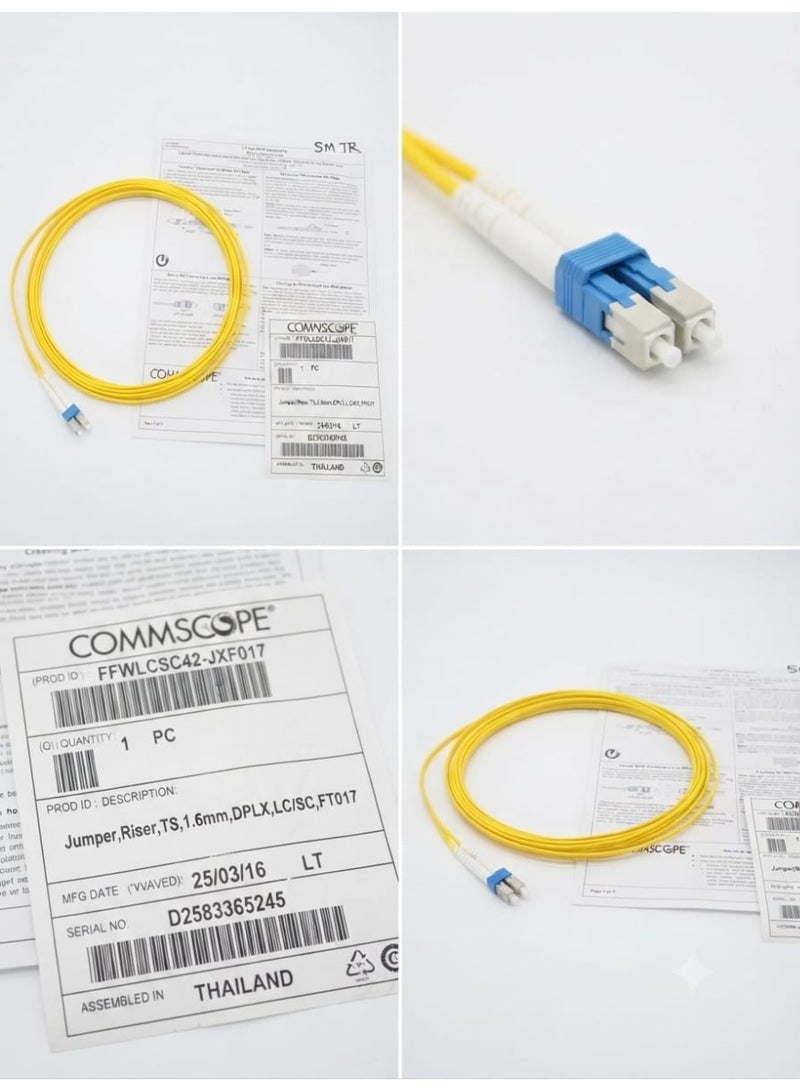 COMMSCOPE FFWLCSC42-JXF017 Single Mode Duplex LC/SC Fiber Optic Jumper Cable, 1.6mm, Yellow