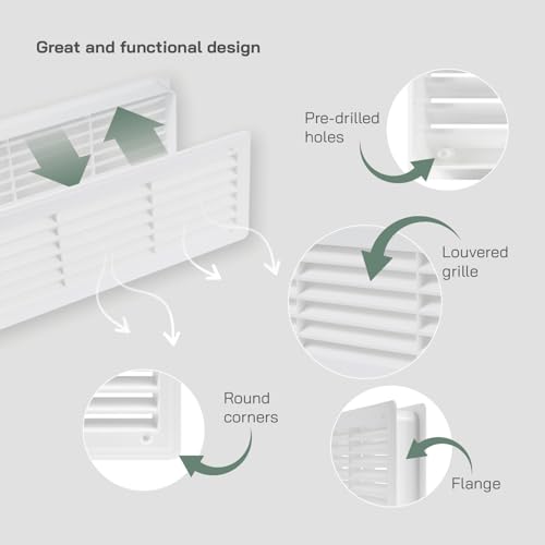 Vent Systems 18" x 5" Inch - White Plastic Door Vent for Interior Doors Two Sided - Air Vent Cover Grill - Home, Garage, Kitchen, Bedroom Louvered Vent - Door Vents - Register Interior Door Grille - Image 3