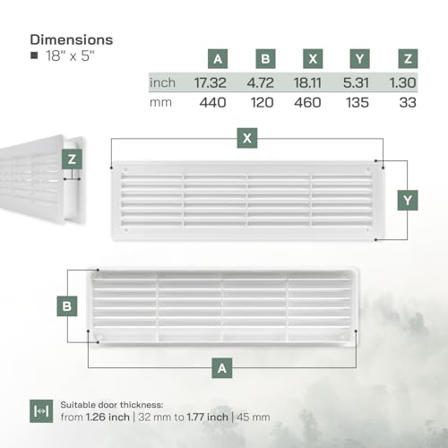Vent Systems 18" x 5" Inch - White Plastic Door Vent for Interior Doors Two Sided - Air Vent Cover Grill - Home, Garage, Kitchen, Bedroom Louvered Vent - Door Vents - Register Interior Door Grille - Image 2
