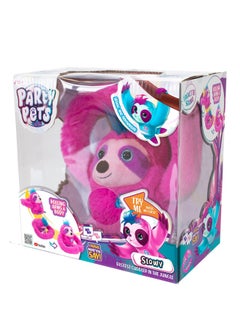 Party Pets Slowy The Sloth - Electronic Feature Plush - It Moves, Reacts To Sound, Dances, Rolls, Repeats What You Say- Pink Color - Try Me Window Box