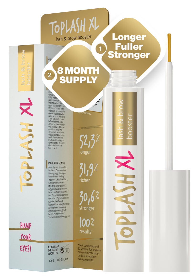 TOPLASH XL Lash and Brow Booster, Growth Serum with Eyelash and Eyebrow Enhancer, Promotes Stronger, Thicker, Healthier Lashes with Botanicals and Peptides - 0,2 Fl Oz(6 ml) - Image 1