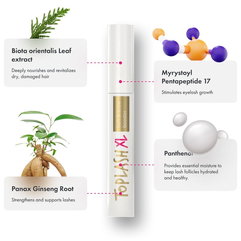 TOPLASH XL Lash and Brow Booster, Growth Serum with Eyelash and Eyebrow Enhancer, Promotes Stronger, Thicker, Healthier Lashes with Botanicals and Peptides - 0,2 Fl Oz(6 ml) - Image 5
