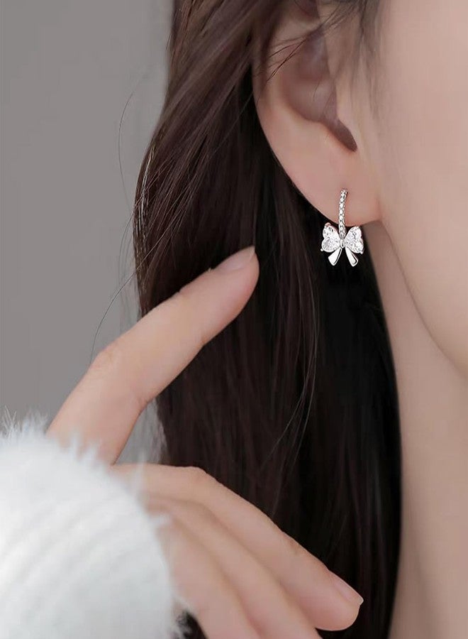 SLUYNZ 925 Sterling Silver CZ Bow Stud Earrings for Women Teen Girls Love Bowknot Stud Earrings Drop Christmas Gifts Bow Jewelry (A-SILVER) - Image 5