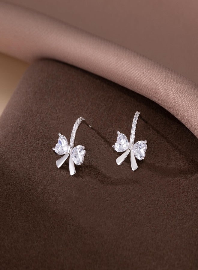 SLUYNZ 925 Sterling Silver CZ Bow Stud Earrings for Women Teen Girls Love Bowknot Stud Earrings Drop Christmas Gifts Bow Jewelry (A-SILVER) - Image 4