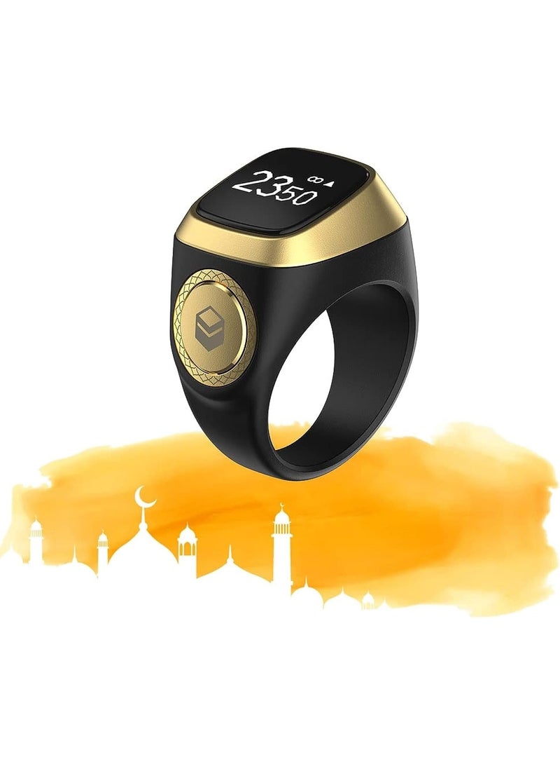 iQIBLA خاتم الذكر الذكي iQIBLA، صلاة المسلمين، تذكير بأوقات الصلاة، شاشة OLED، عداد تسبيح، خاتم ذكي، تقنية قابلة للارتداء، مقاوم للماء، أسود فضائي 22 مم - Image 1