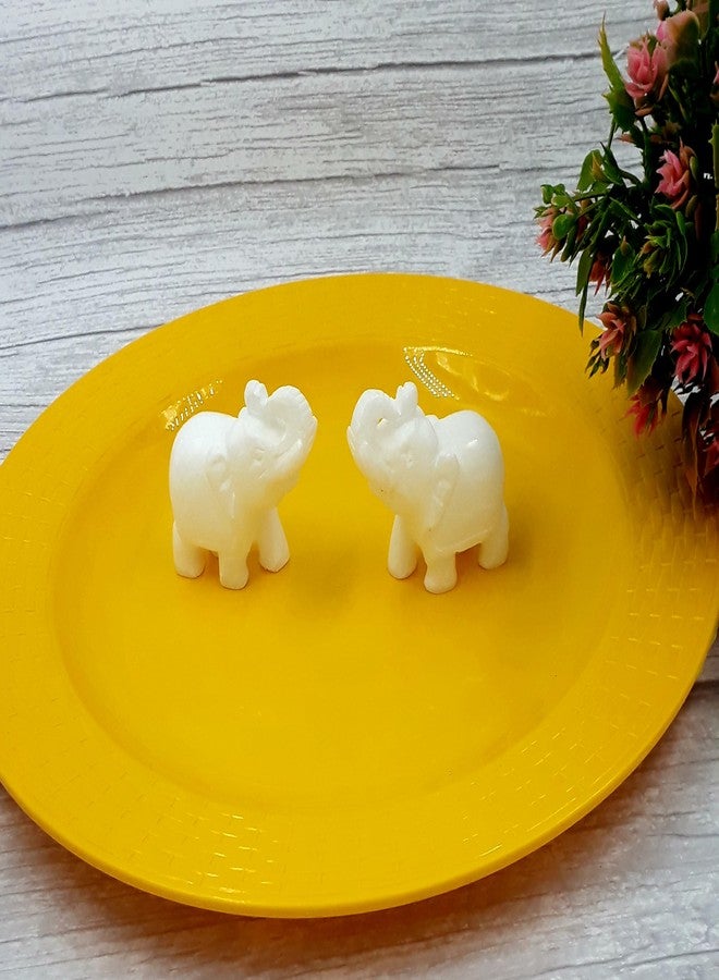 KRAFT CLOUDS Natural White Stone Elephants for Home Decor, Office Showpiece - Small Size 2 Inch (Set of 2 Pc.) - Soft Marble Made - Image 1