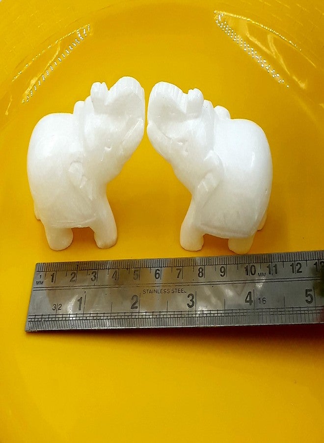 KRAFT CLOUDS Natural White Stone Elephants for Home Decor, Office Showpiece - Small Size 2 Inch (Set of 2 Pc.) - Soft Marble Made - Image 3