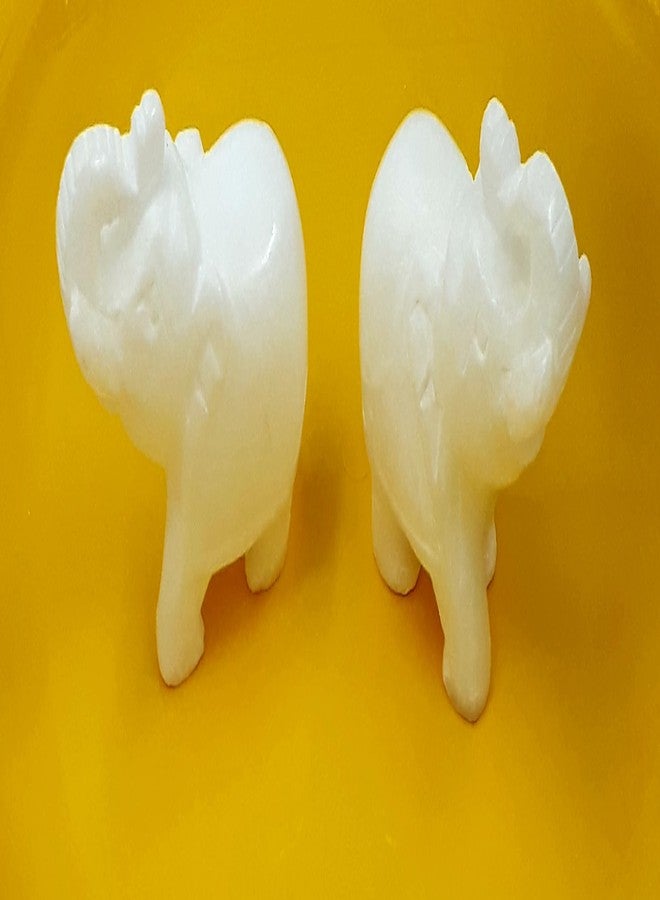 KRAFT CLOUDS Natural White Stone Elephants for Home Decor, Office Showpiece - Small Size 2 Inch (Set of 2 Pc.) - Soft Marble Made - Image 4