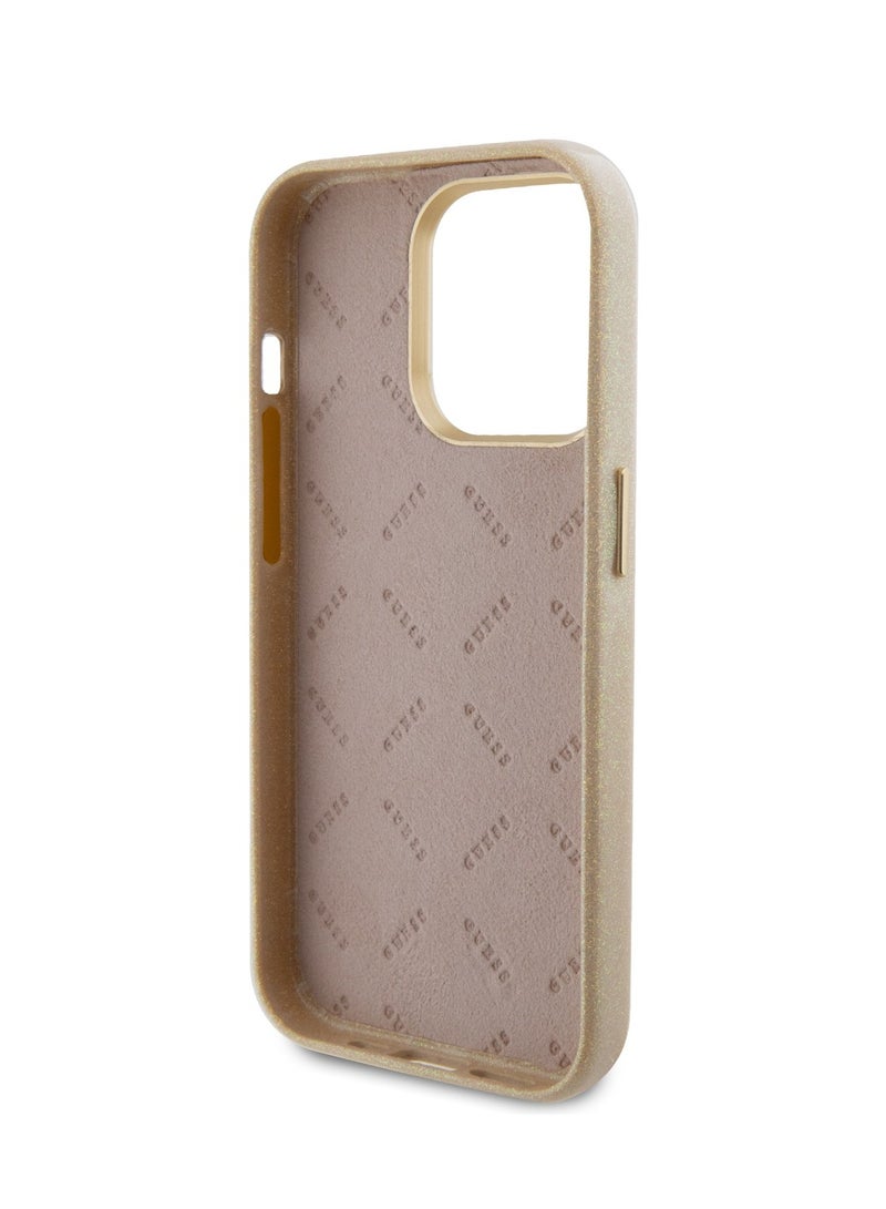 GUESS PU Glitter Glossy Case with Guess Script Logo for iPhone 15 Pro - Gold - Image 5