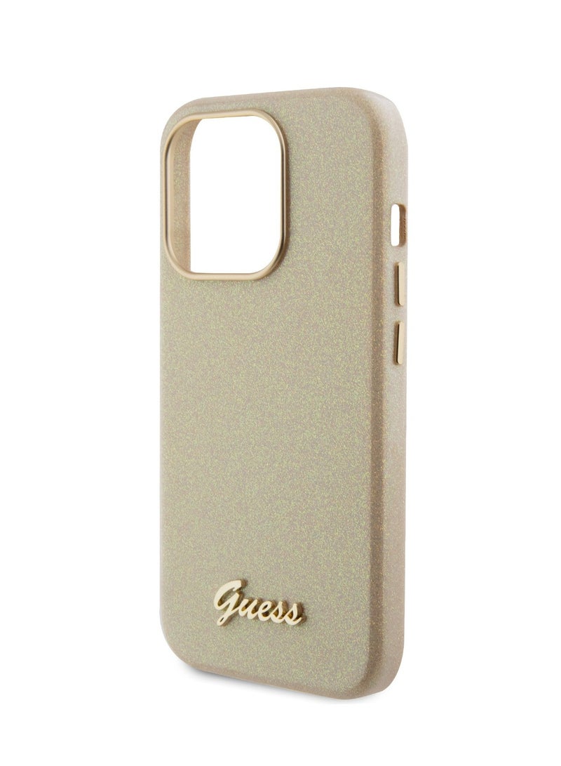 GUESS PU Glitter Glossy Case with Guess Script Logo for iPhone 15 Pro - Gold - Image 4