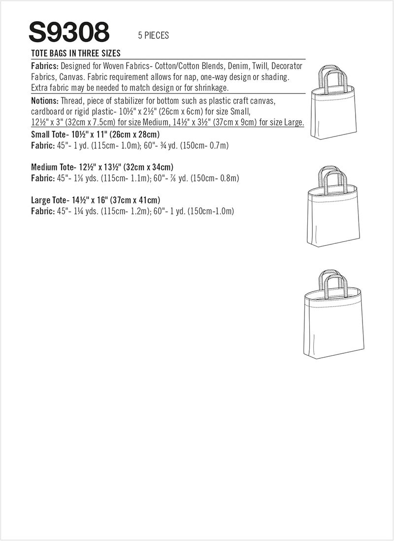 Simplicity Unlined Tote Bag Packet, Code 9308 Sewing Pattern, One Size, White, (SS9308OS) - Image 2