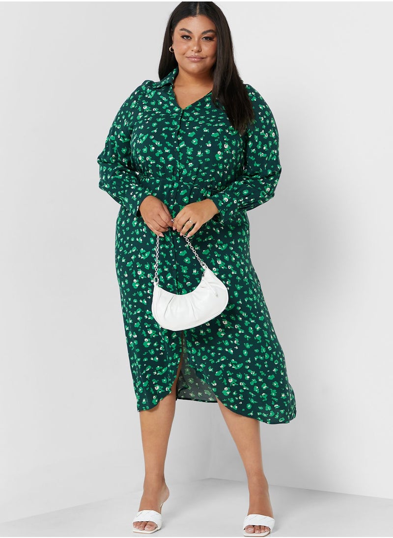 Only Carmakoma - Floral Printed Puff Sleeve Shirt Dress - Image 1