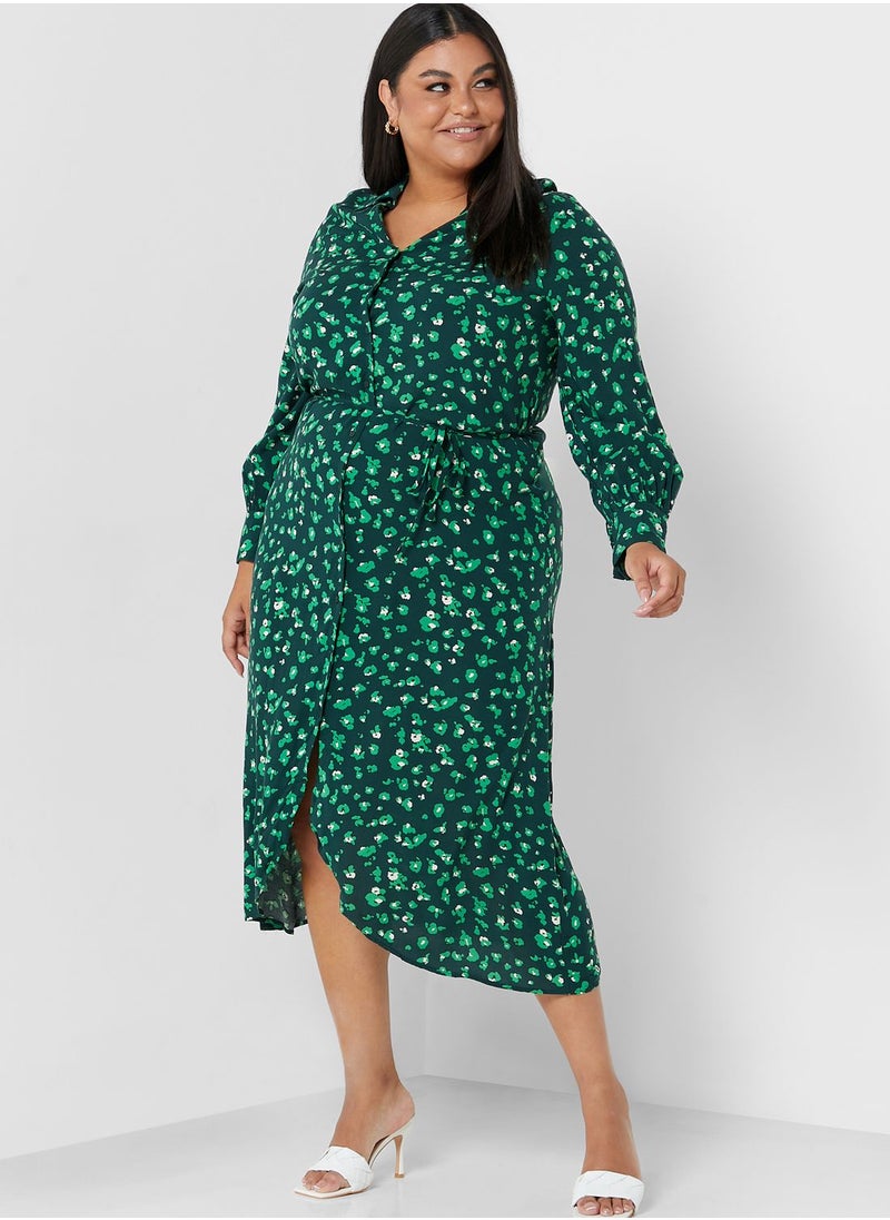 Only Carmakoma - Floral Printed Puff Sleeve Shirt Dress - Image 1