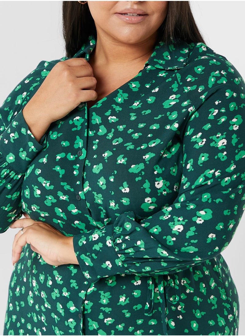 Only Carmakoma - Floral Printed Puff Sleeve Shirt Dress - Image 1