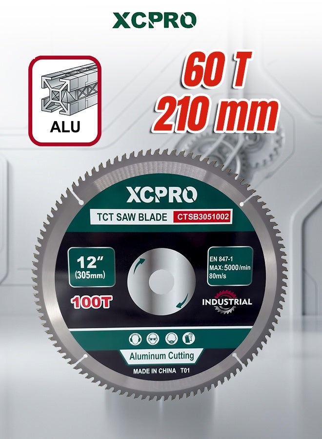 TCT Saw Blade 210mm 60T 1.8mm, Tungsten Carbide Tipped Aluminum Cutting Blade for Compatible Saws, Metalworking and Fabrication, Color Box