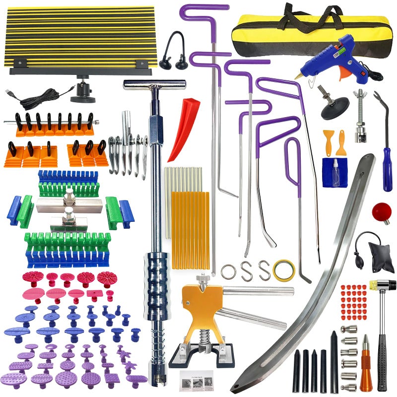 NIUVOCY 159pcsSet Auto Body Dent Repair Tools KitBig Size Slide PullerDent Rods Crowbarpaintless Car Dent Lifter Hail RemovalA Complete Car Dent Repair Tools Set for Professional Car Repair Shop