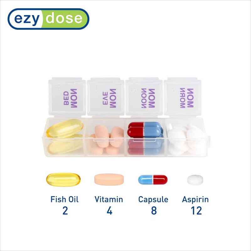 EZY DOSE Weekly (7-Day) Daily Pill Case, Medicine Planner, Vitamin Organizer Container, 4 Times a Day, Small Removable Compartments, Covenient and Easy to Use, Color May Vary, Clear Lids, BPA Free - Image 3