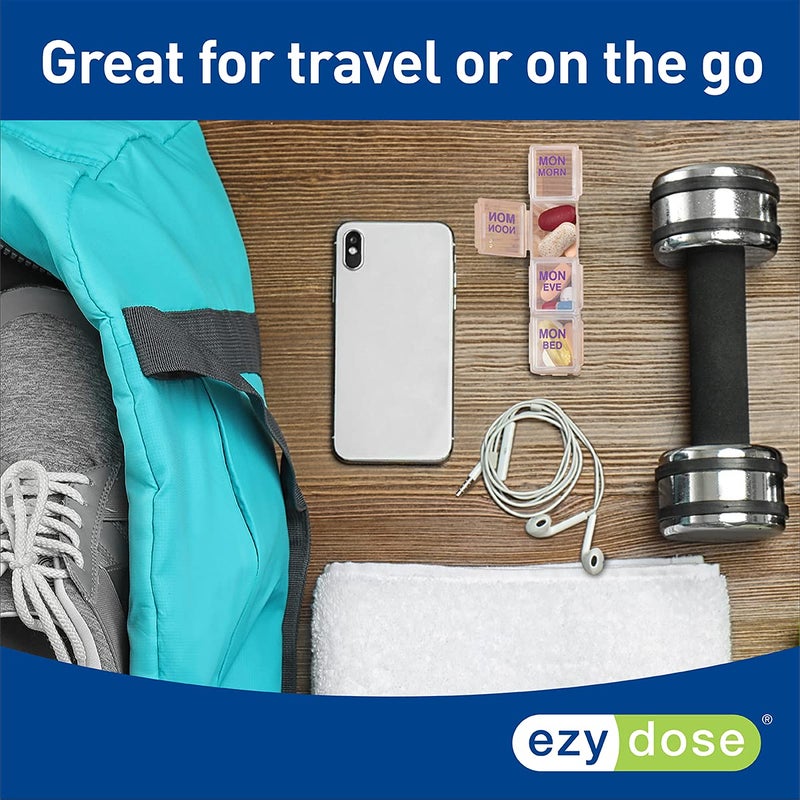 EZY DOSE Weekly (7-Day) Daily Pill Case, Medicine Planner, Vitamin Organizer Container, 4 Times a Day, Small Removable Compartments, Covenient and Easy to Use, Color May Vary, Clear Lids, BPA Free - Image 5