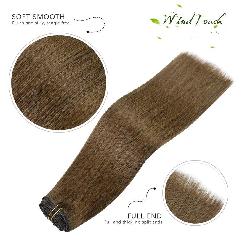 WindTouch Clip in Hair Extensions Real Human Hair Light Brown Hair Extensions 15Inch 75g 7PCS #6 Chestnut Brown Human Hair Clip in Extensions - Image 2