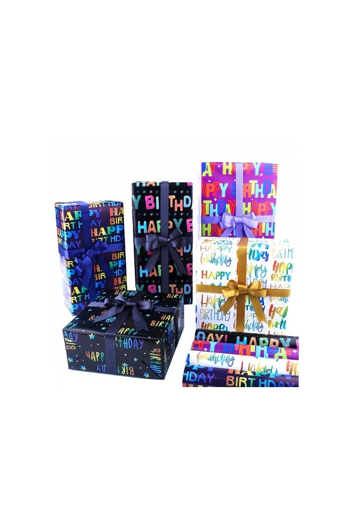 6 Sheets Gift Wrapping Paper Set 50x70cm Recyclable Coated Sheets with Assorted Designs for Birthday Wedding Baby Shower Graduation Men Women Kids - Image 2